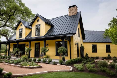 ocean blue metal roof on yellow house|yellow house roof colors.